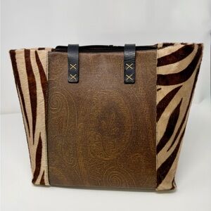 Etro Harako Brown and Zebra Print Calf Hair Tote Bag
